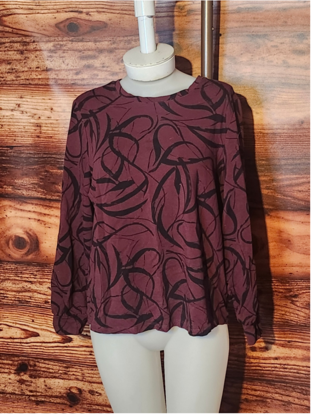 Women's Chico's Long Sleeve Tee Burgundy Black Size L